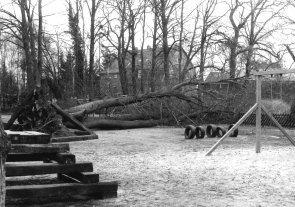Skolegården efter stormen i 1992