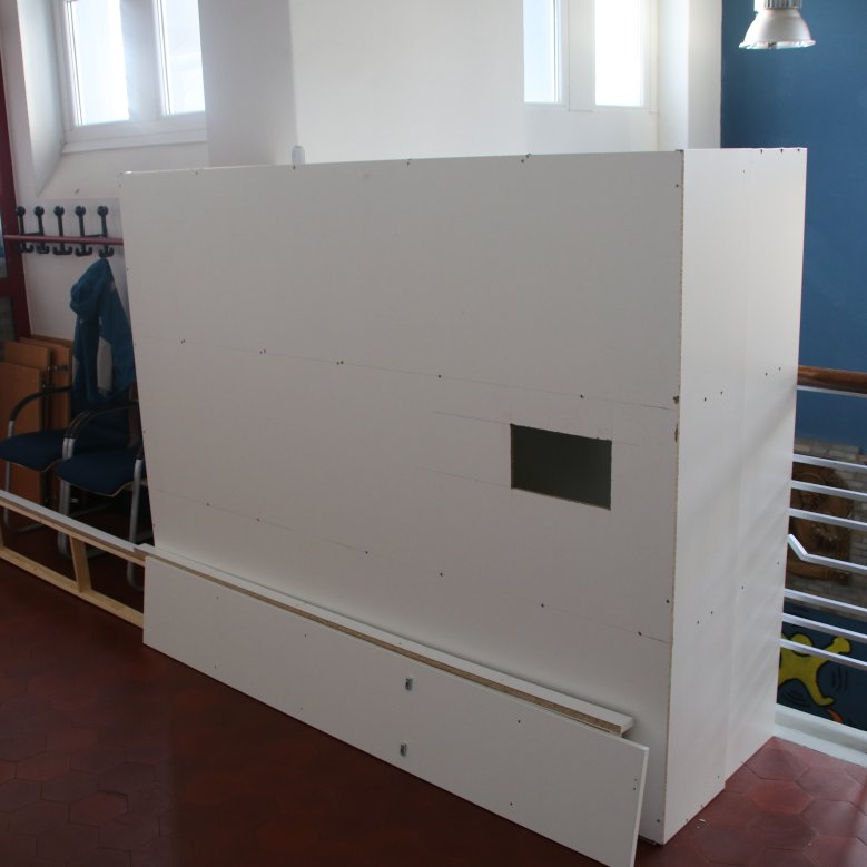 Dismantled shelves in the hallway