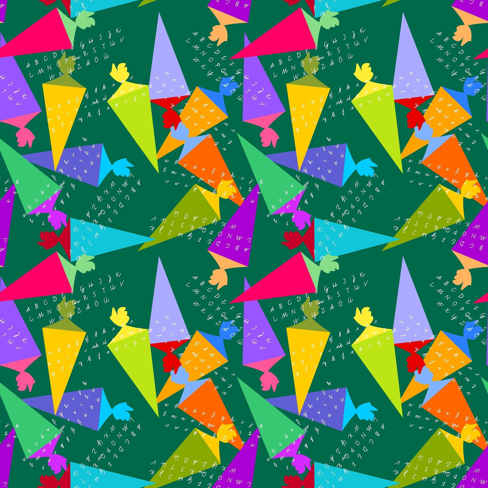 Colorful school cones with the alphabet in the foreground