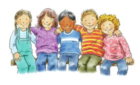 un groupe d'enfants illustrés assis ensemble